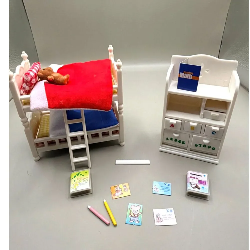Vintage Calico Critters CC2441 Children’s Bedroom Set Bunk Beds Accessories